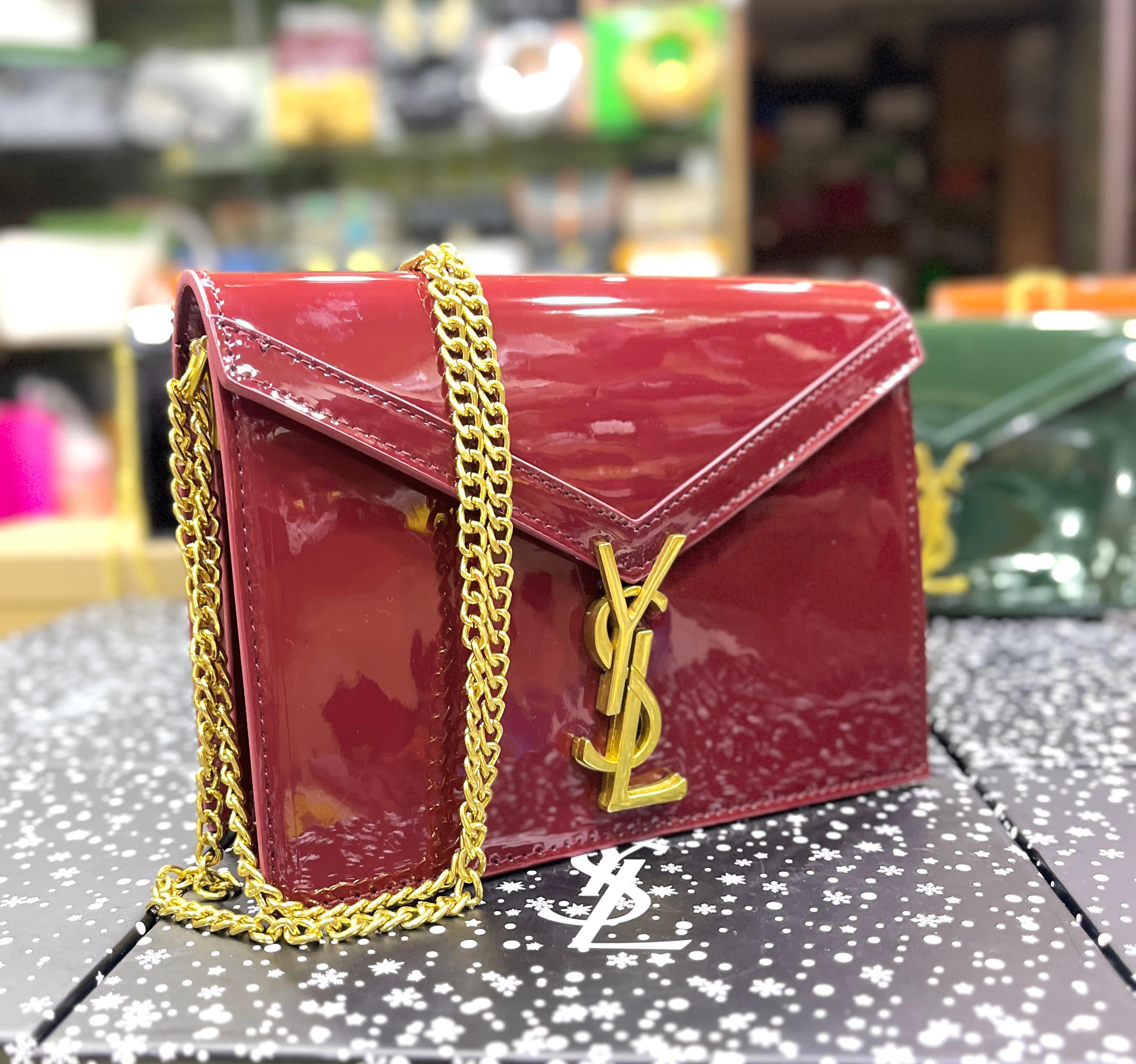 YSL Saint Laurent Cassandra Patent Leather Wallet on a Chain