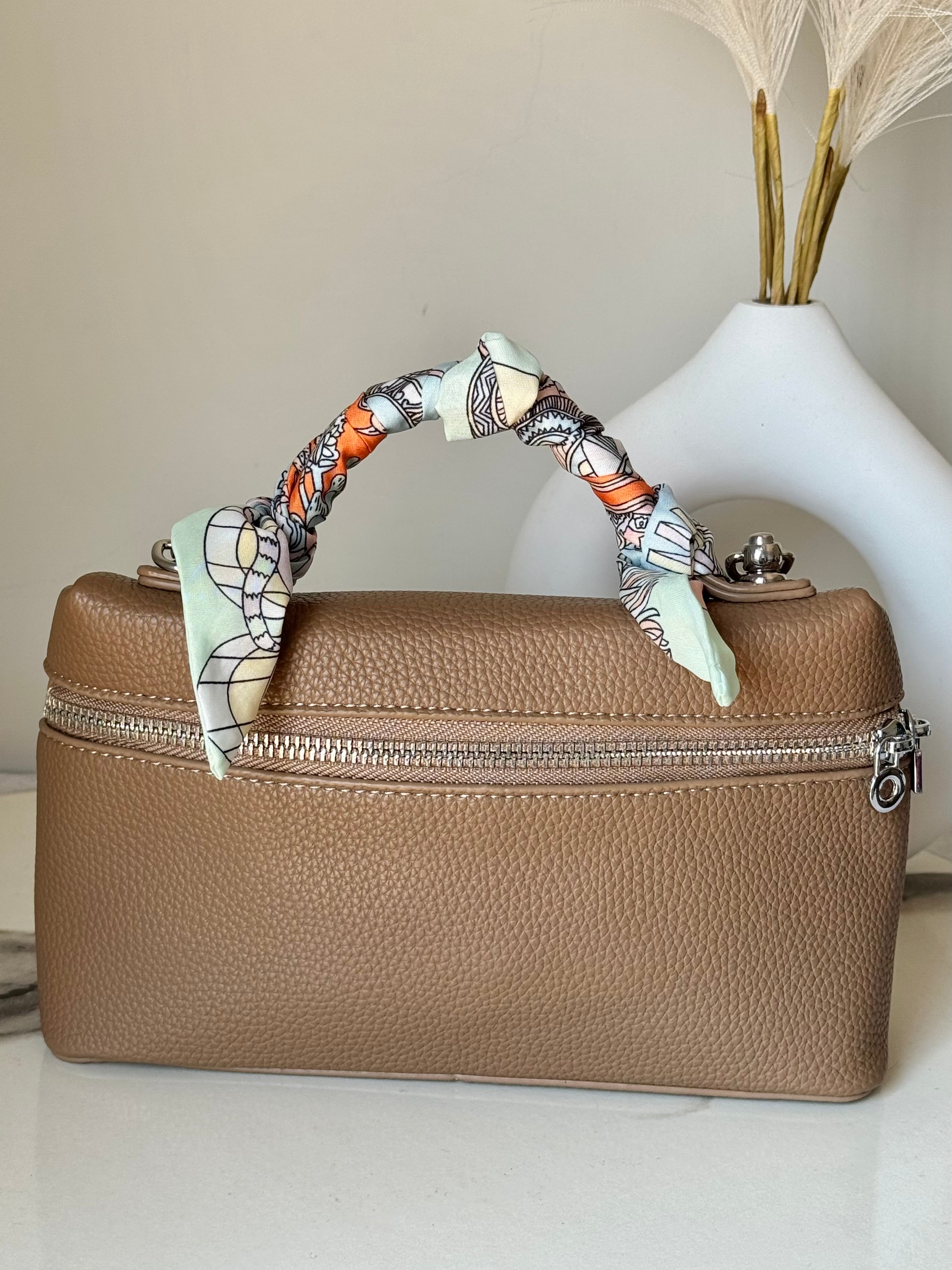 Loro Piana Inspired  with Strap & Silk Scarf - Brown