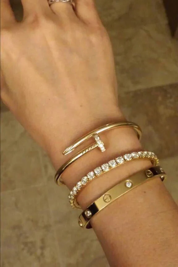 Cartier Nail And Love Bangle With Tennis Bracelet Stack Set