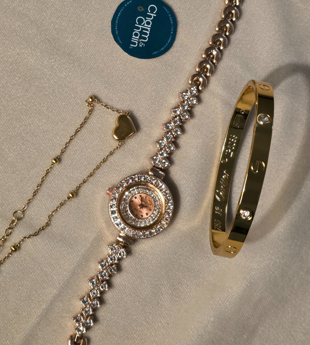 Rose Gold Watch + Cartier & Heart Bracelet