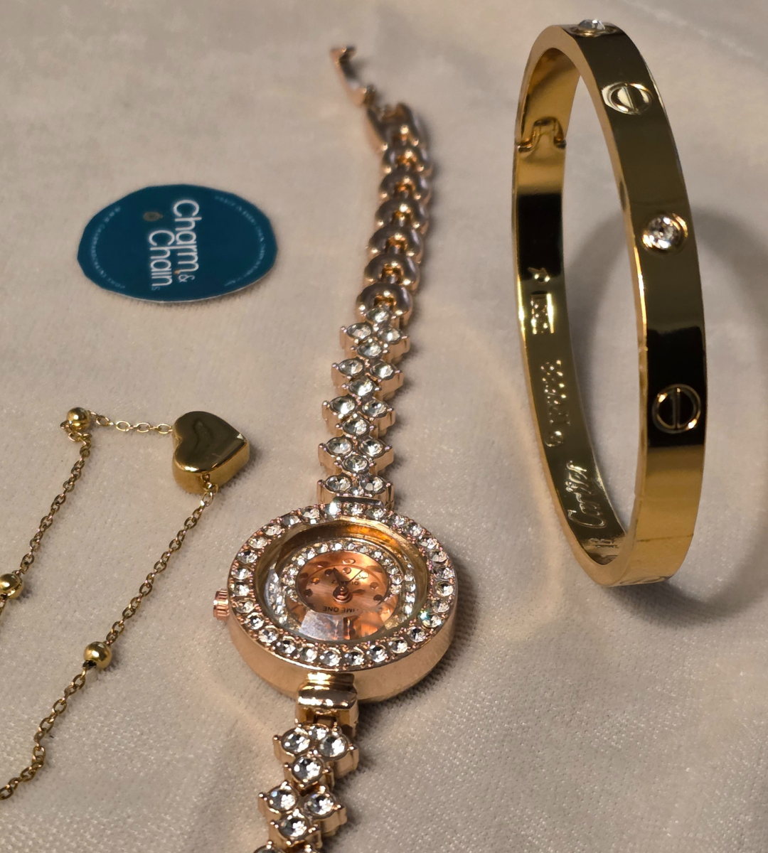 Rose Gold Watch + Cartier & Heart Bracelet