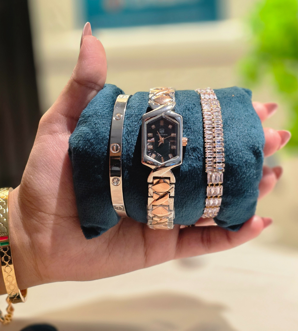 Watch with Cartier Bracelet + Double Beaded Bracelet