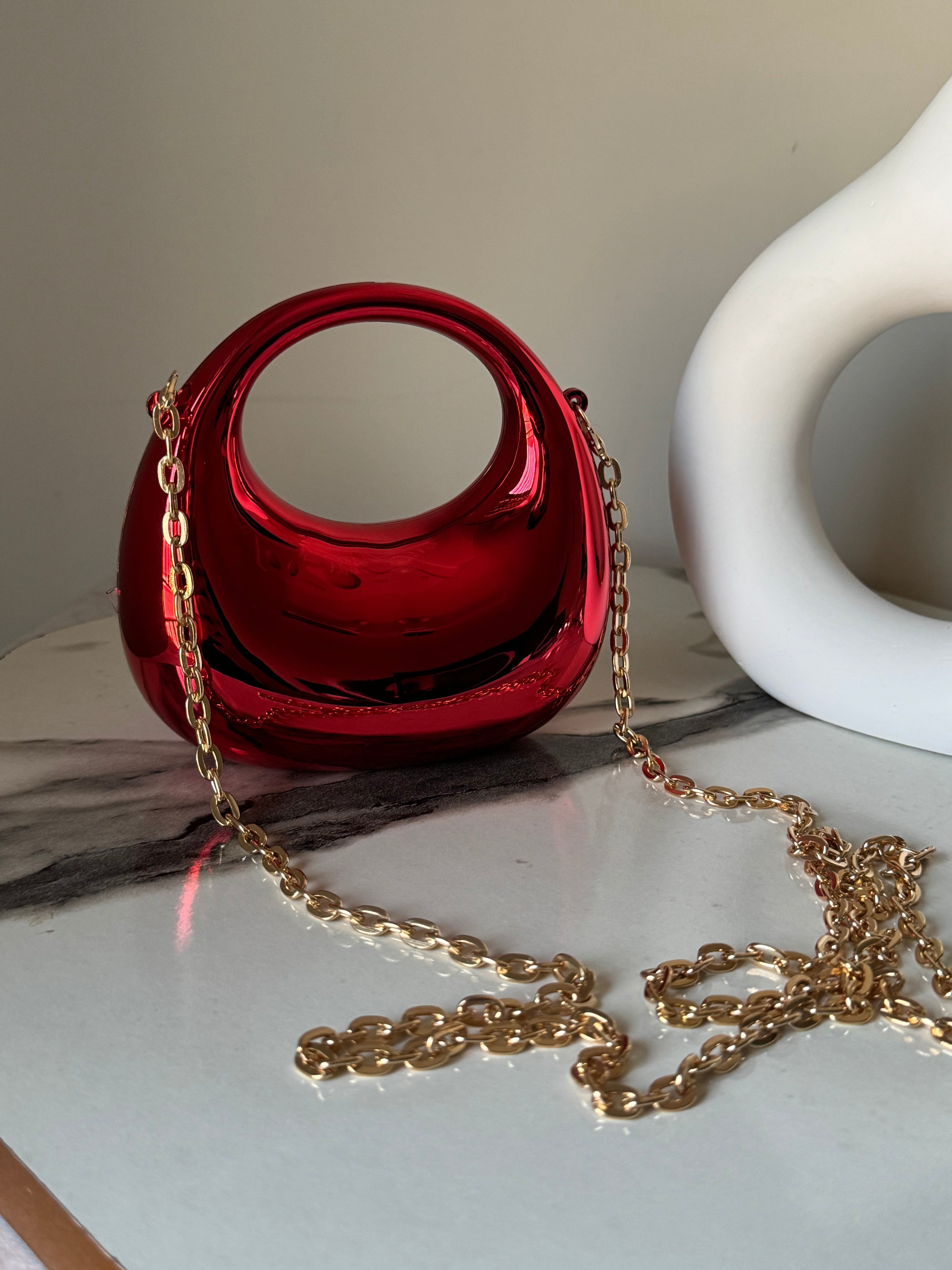 Viral Metallic Clutch with Chain - Mini Red