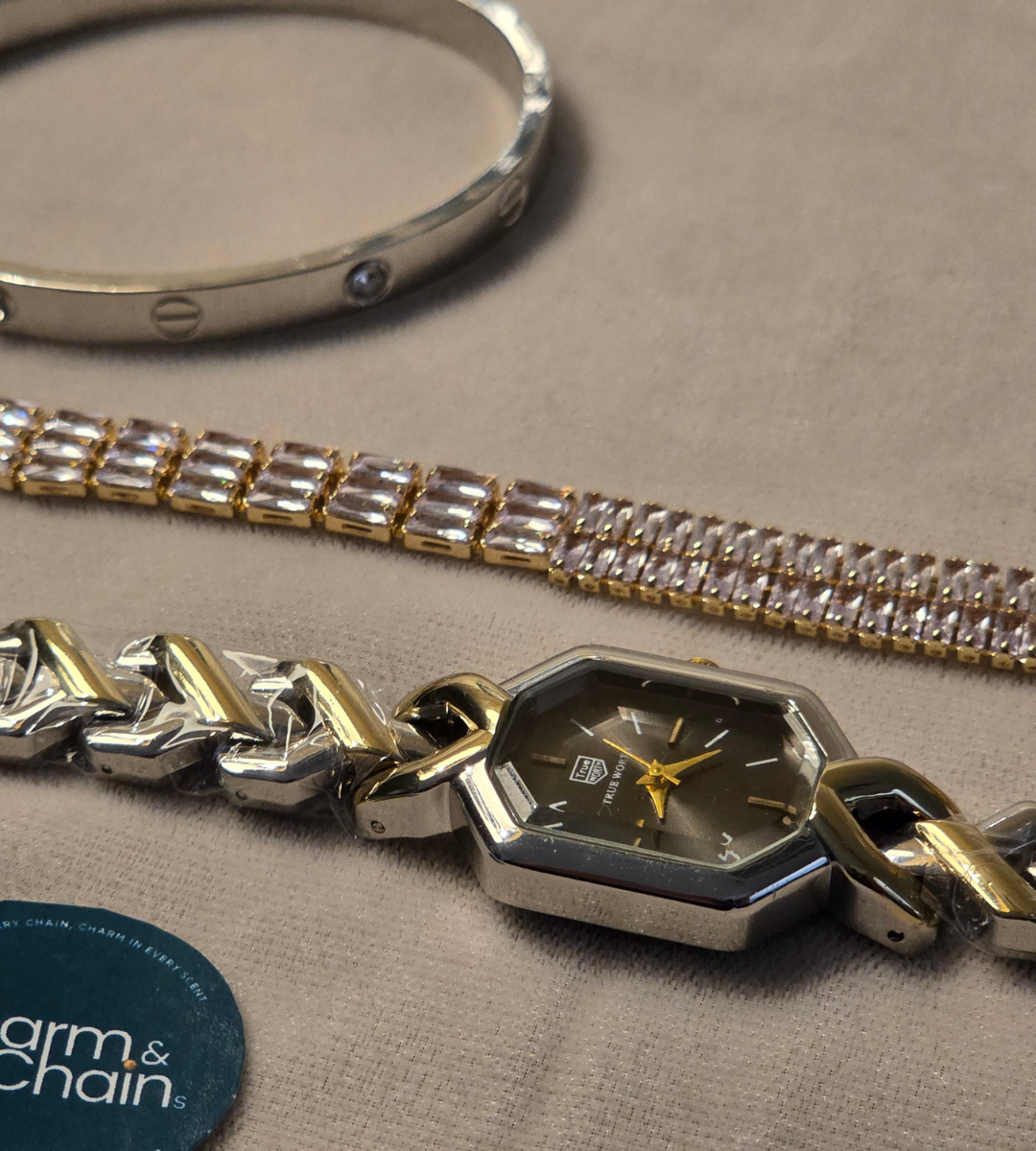 Watch with Cartier Bracelet + Double Beaded Bracelet