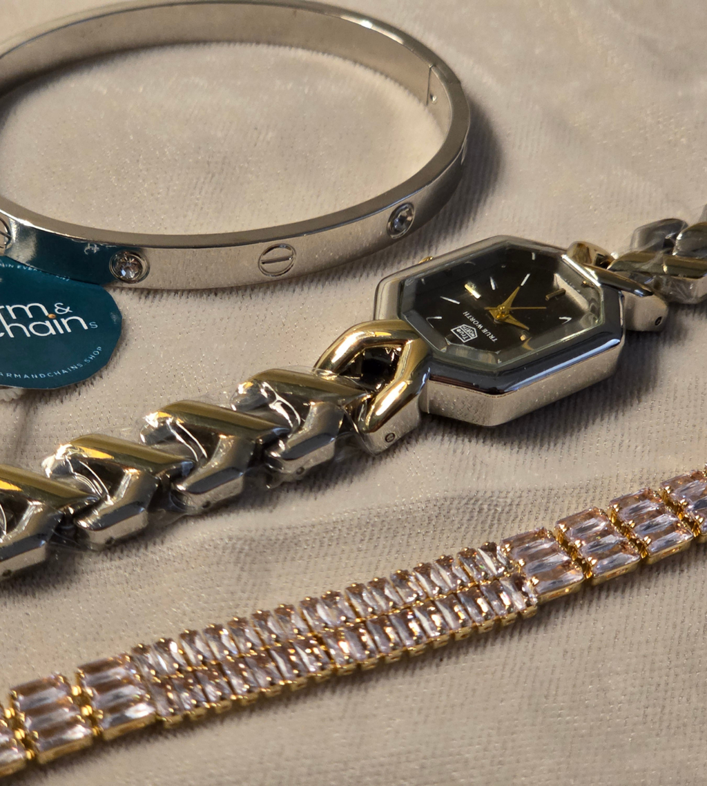 Watch with Cartier Bracelet + Double Beaded Bracelet