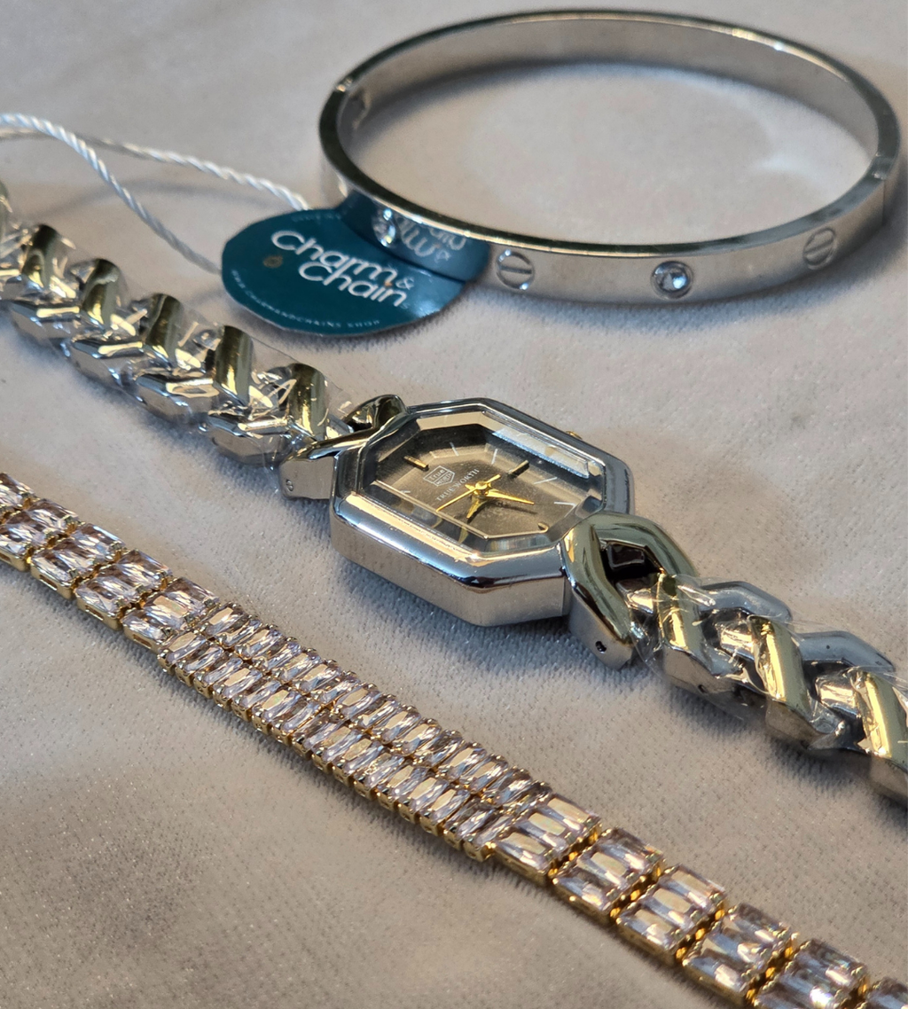 Watch with Cartier Bracelet + Double Beaded Bracelet