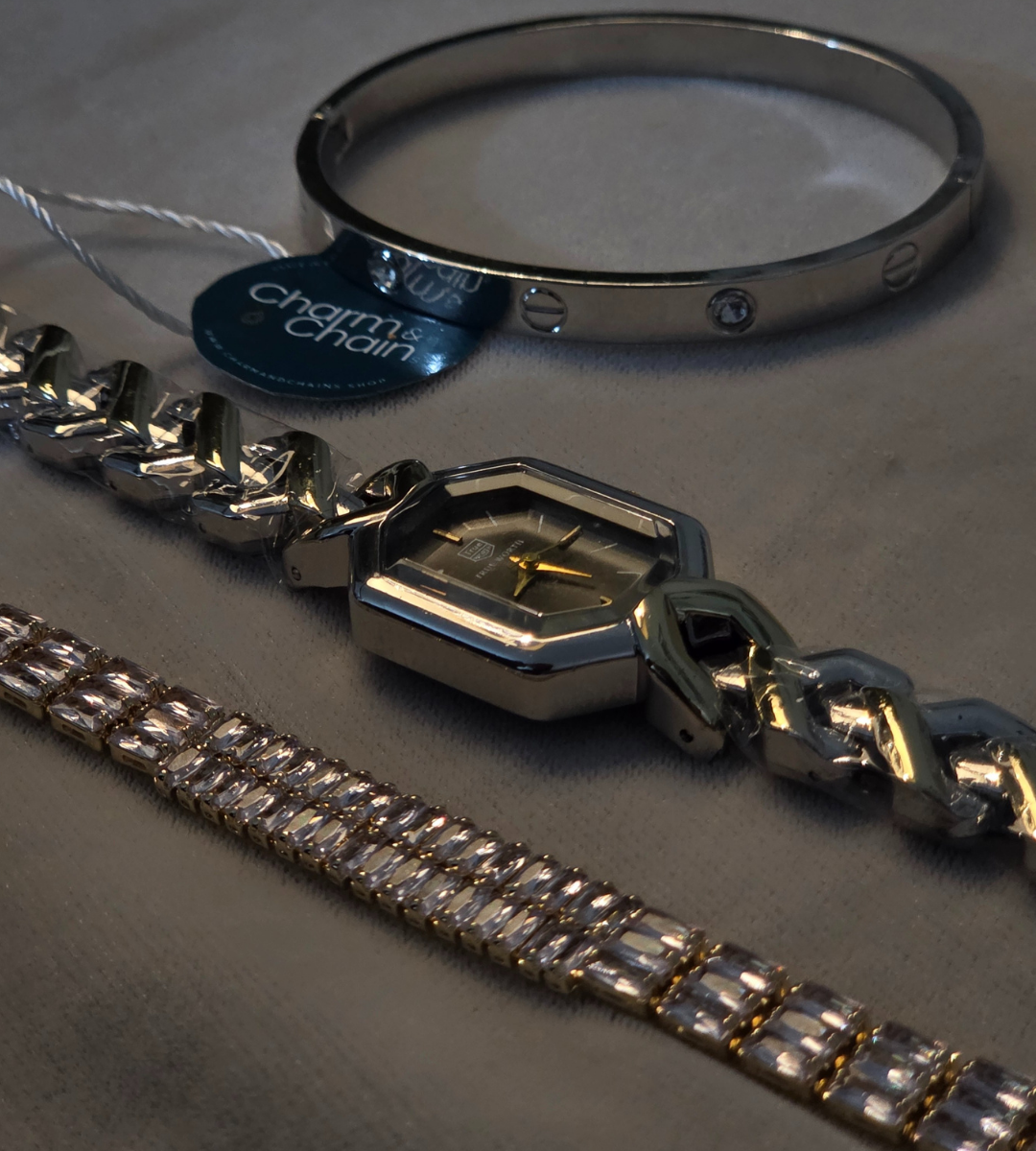 Watch with Cartier Bracelet + Double Beaded Bracelet