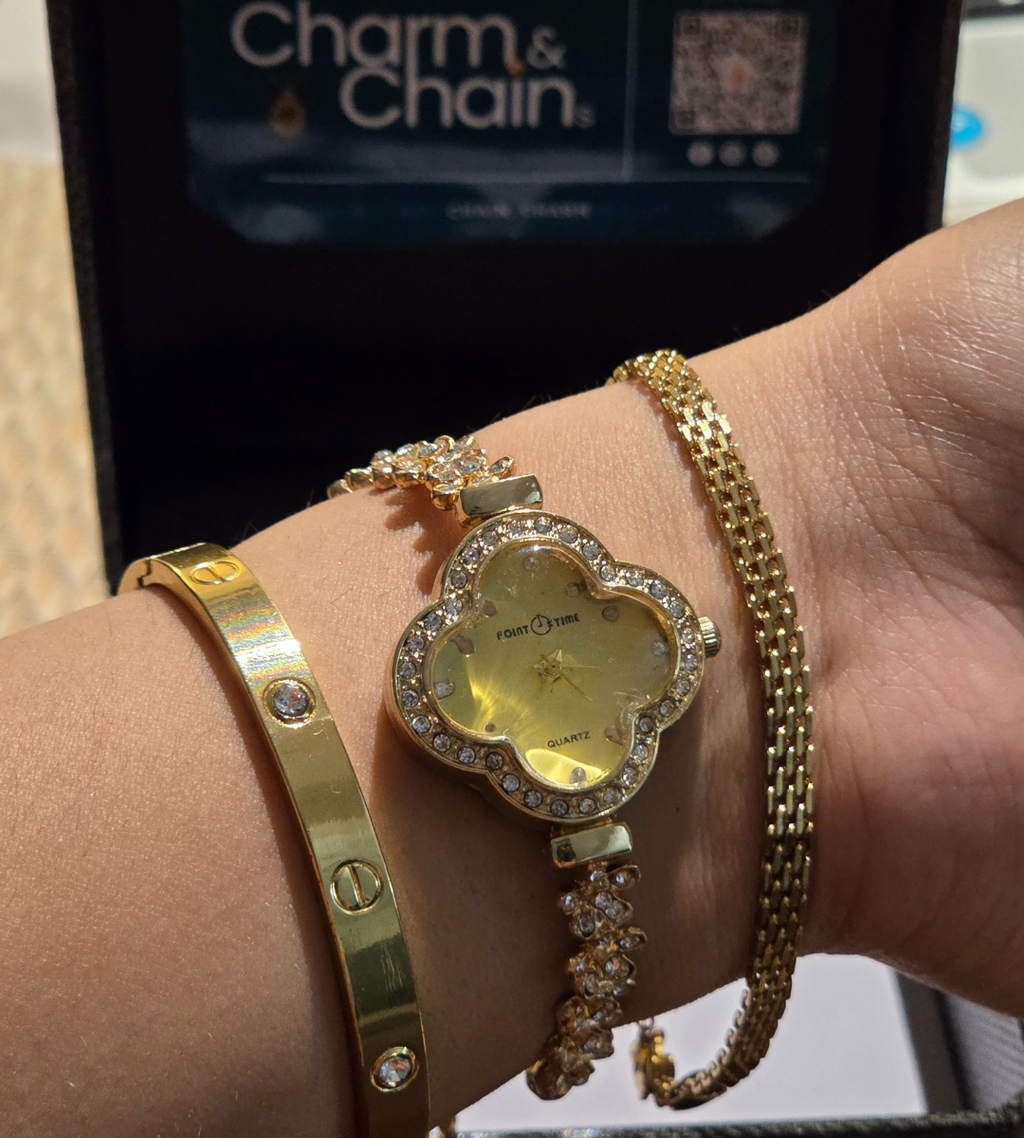 Bracelet Style Zircon Watch + Cartier & Chain Bracelet