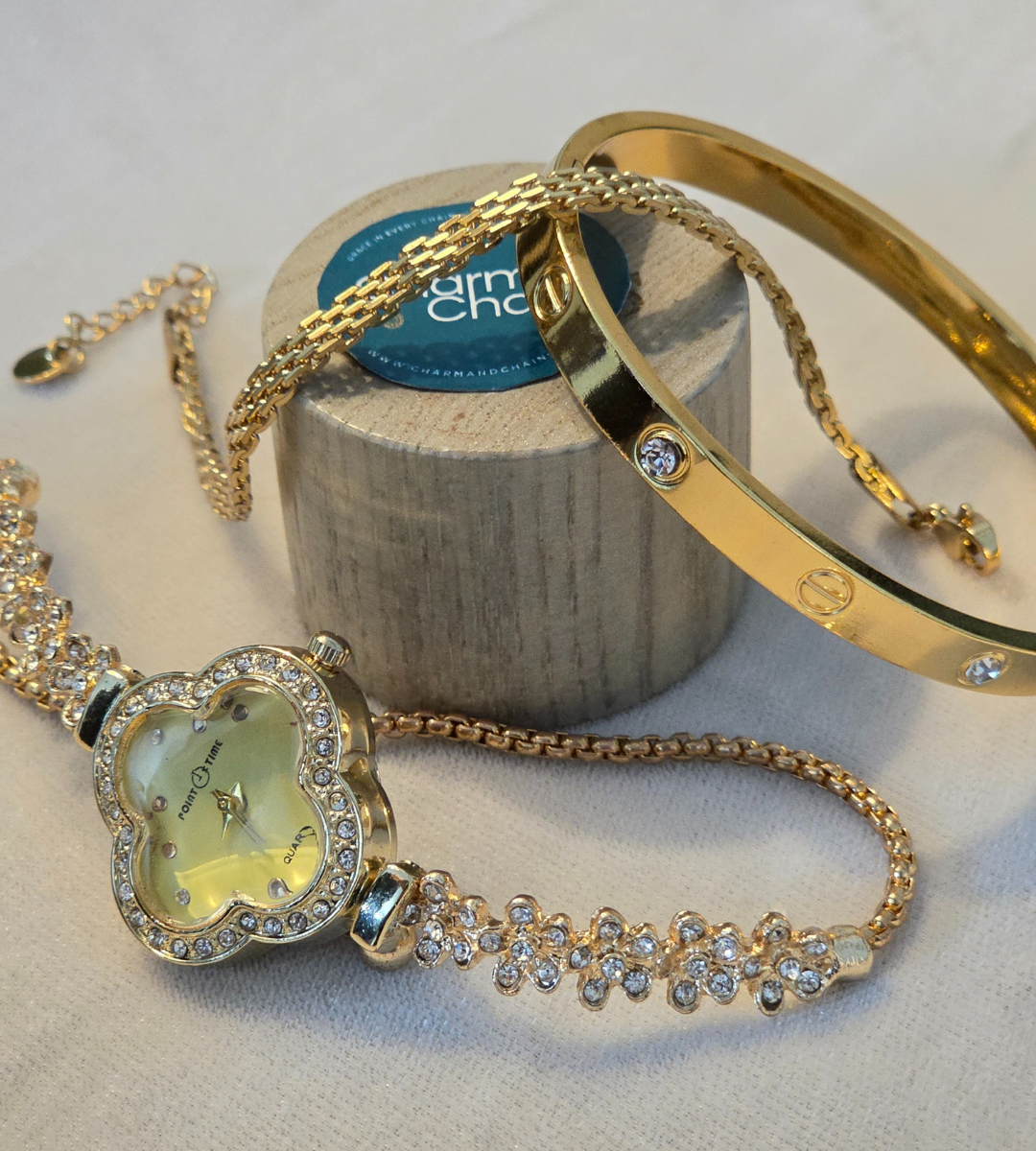 Bracelet Style Zircon Watch + Cartier & Chain Bracelet