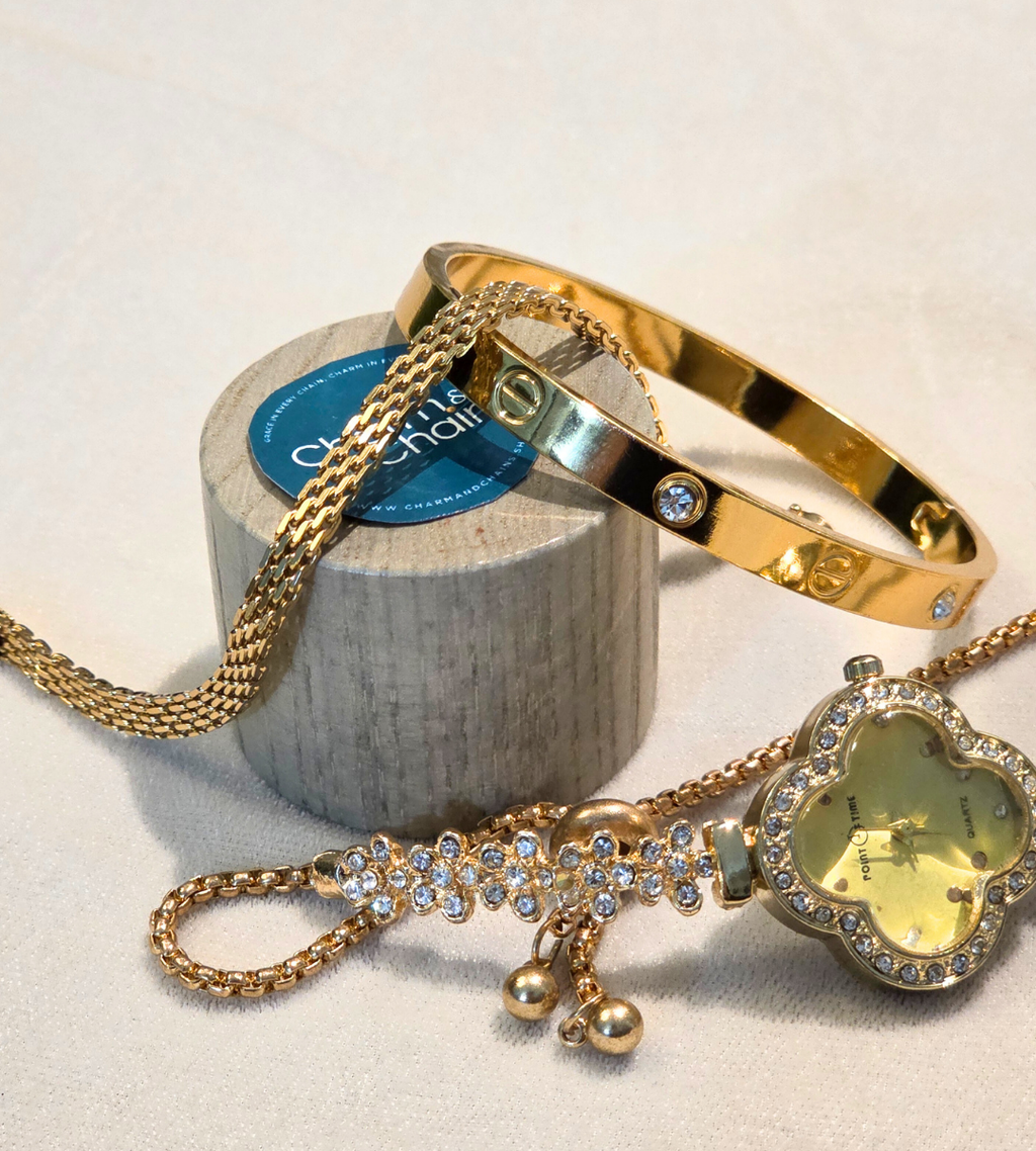 Bracelet Style Zircon Watch + Cartier & Chain Bracelet