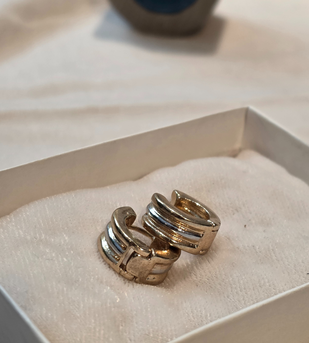 Two-Tone Striped Huggie Hoop Earrings