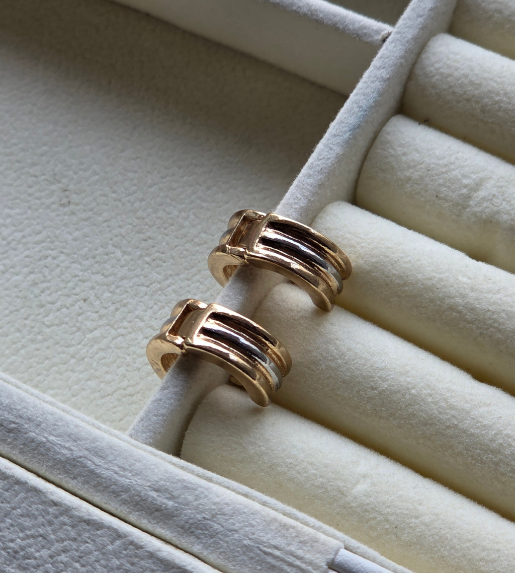 Two-Tone Striped Huggie Hoop Earrings