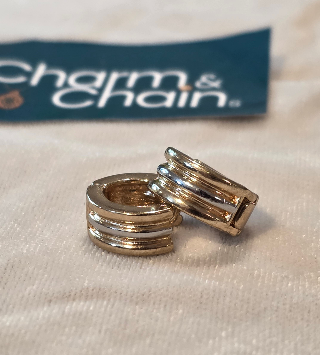 Two-Tone Striped Huggie Hoop Earrings