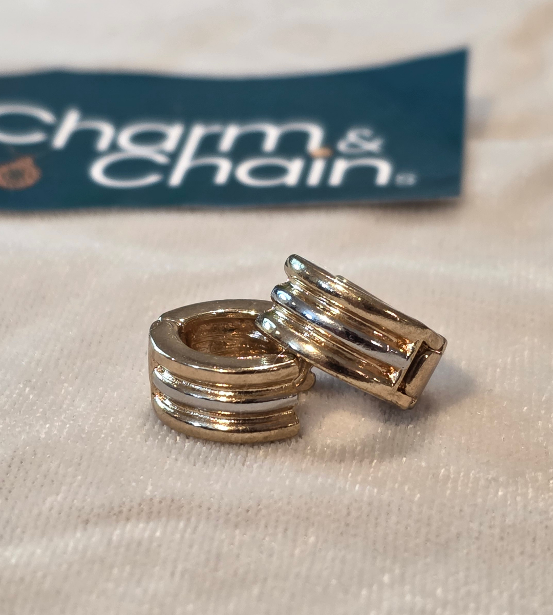 Two-Tone Striped Huggie Hoop Earrings