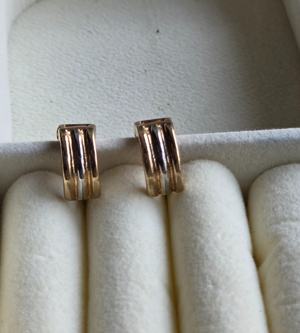 Two-Tone Striped Huggie Hoop Earrings