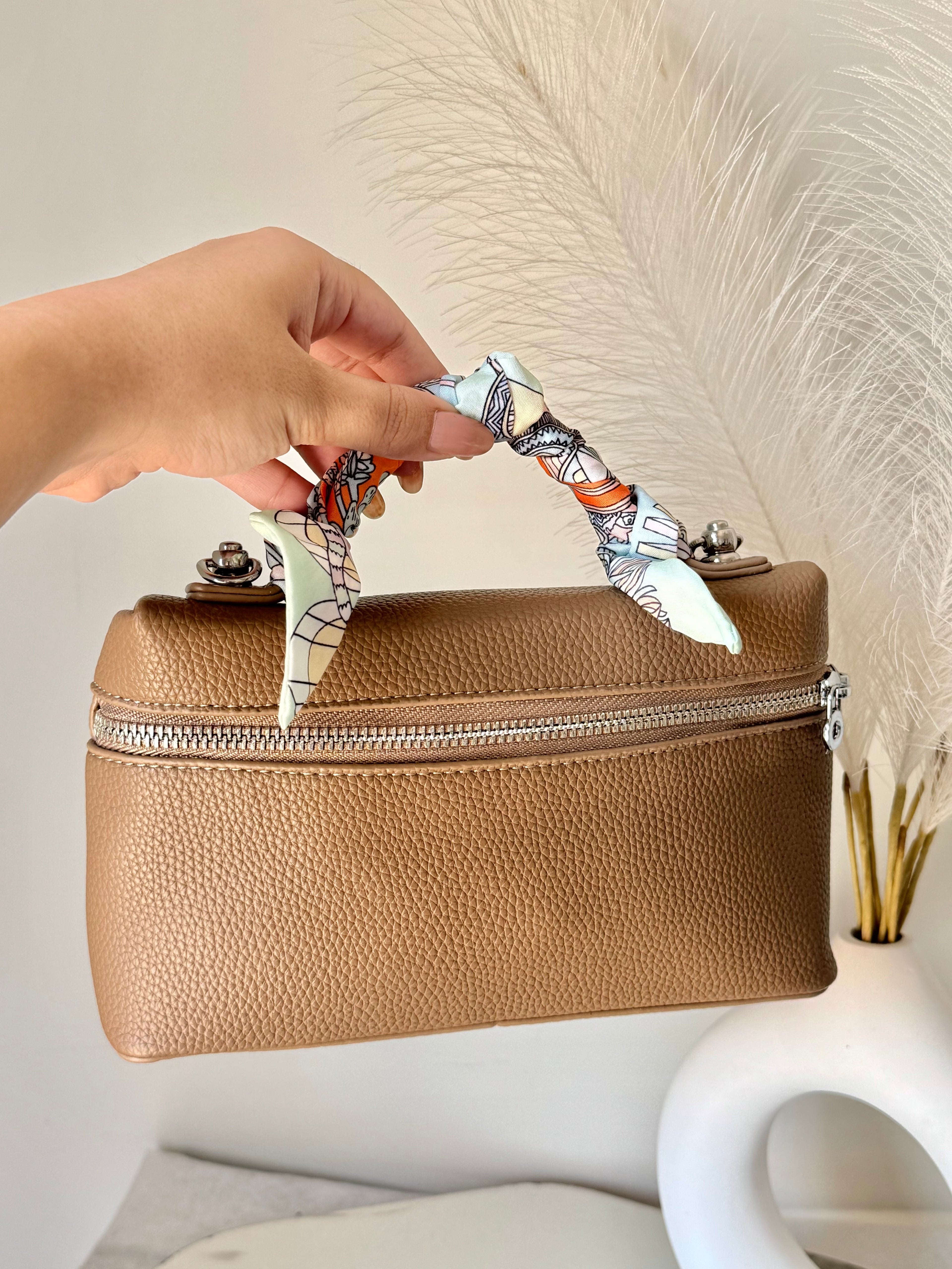 Loro Piana Inspired  with Strap & Silk Scarf - Brown