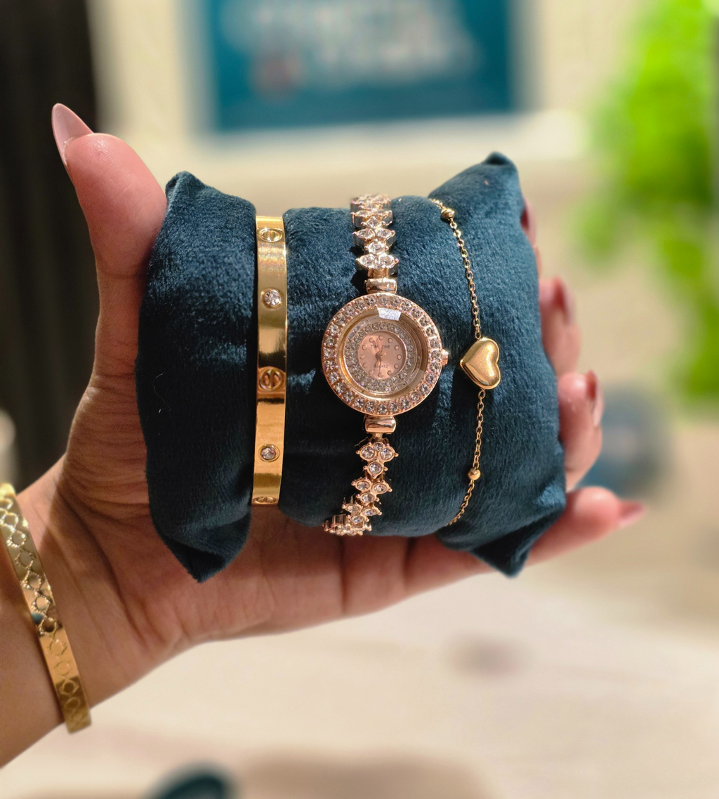 Rose Gold Watch + Cartier & Heart Bracelet