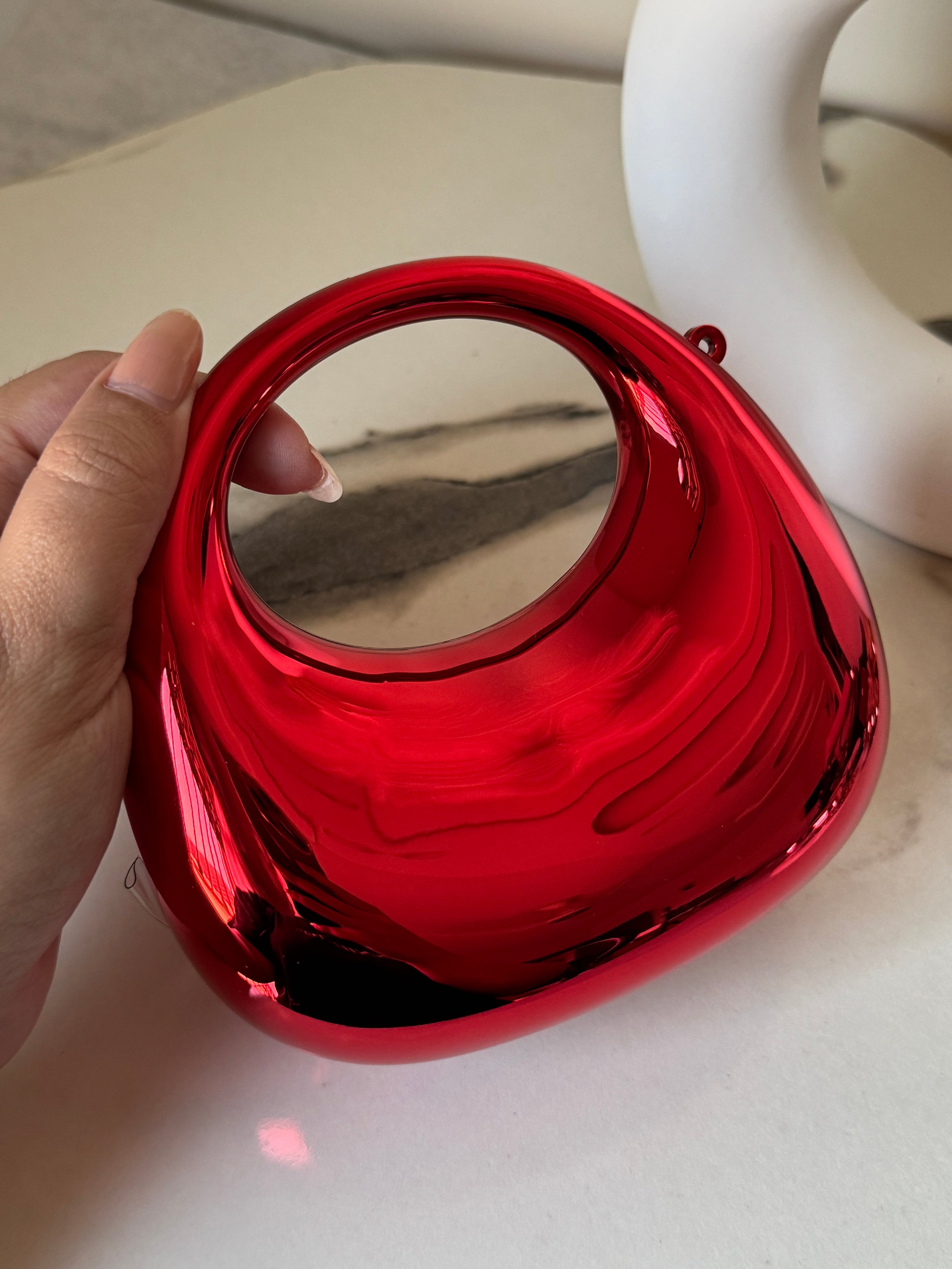 Viral Metallic Clutch with Chain - Mini Red