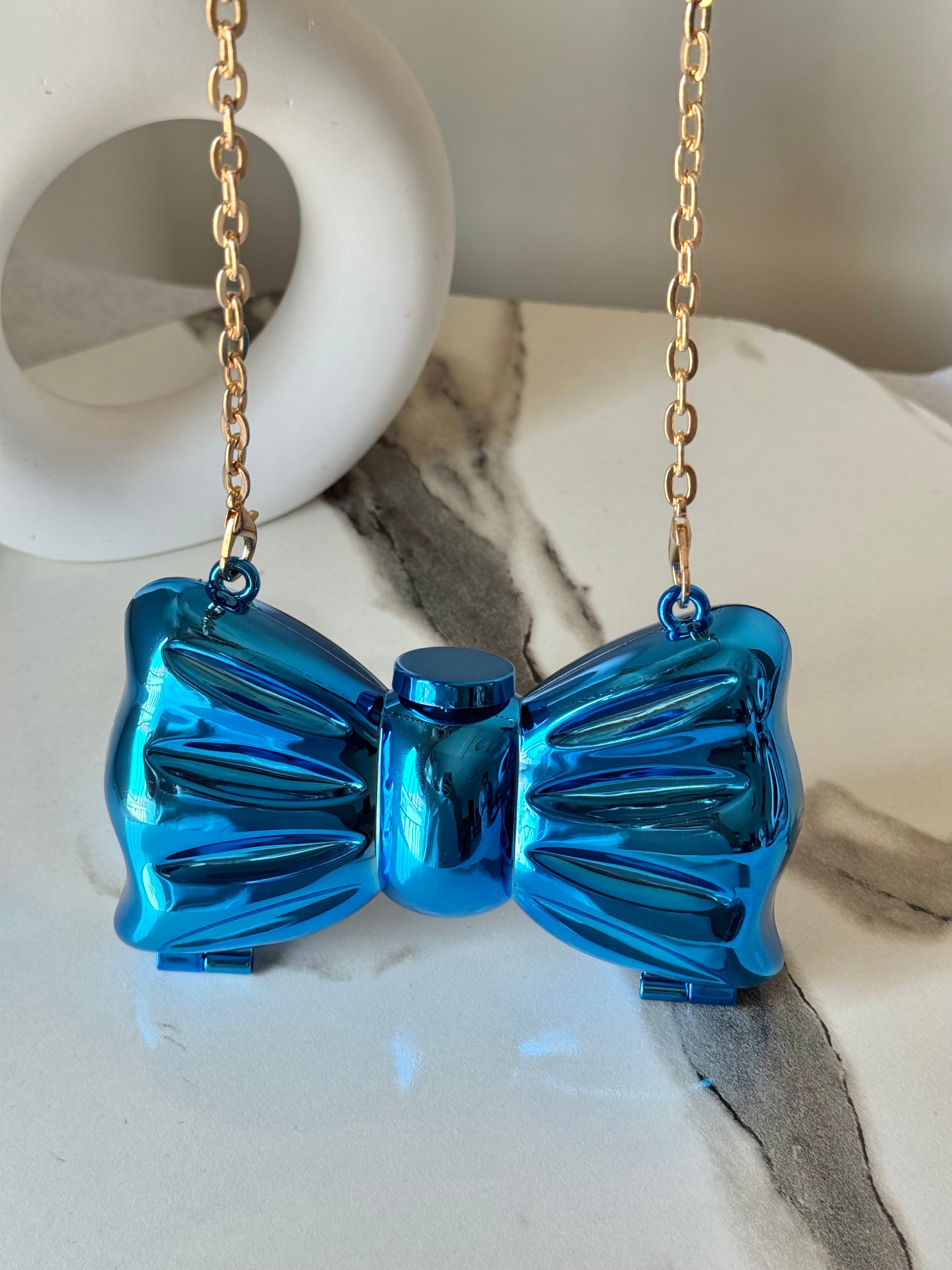 Bow Clutch - Blue with Chain