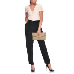 Y-S-L Beige Leather Uptown Clutch