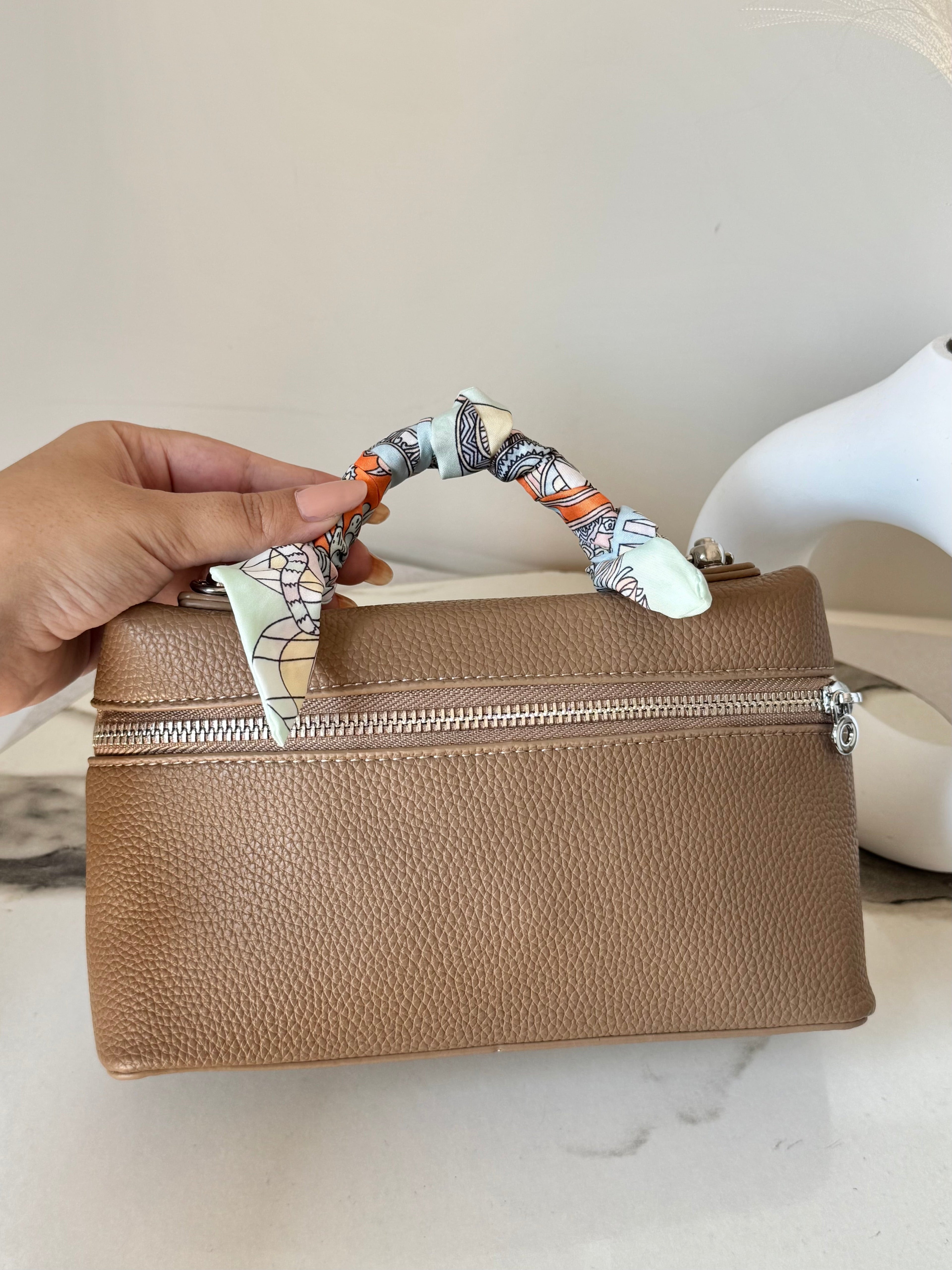 Loro Piana Inspired  with Strap & Silk Scarf - Brown