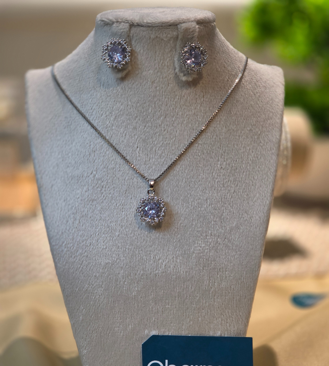 Crystal Zirconia Halo Necklace and Earrings Set