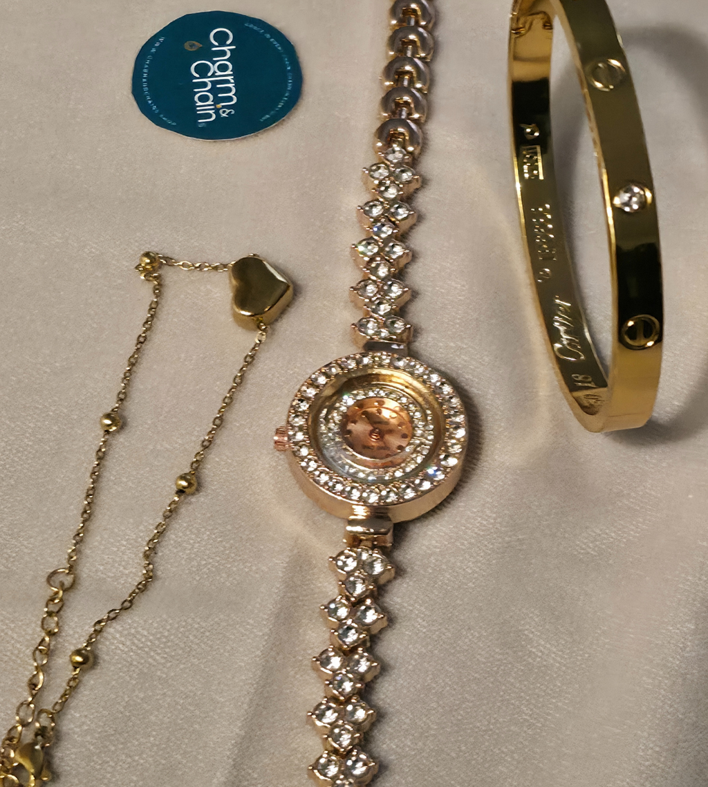 Rose Gold Watch + Cartier & Heart Bracelet