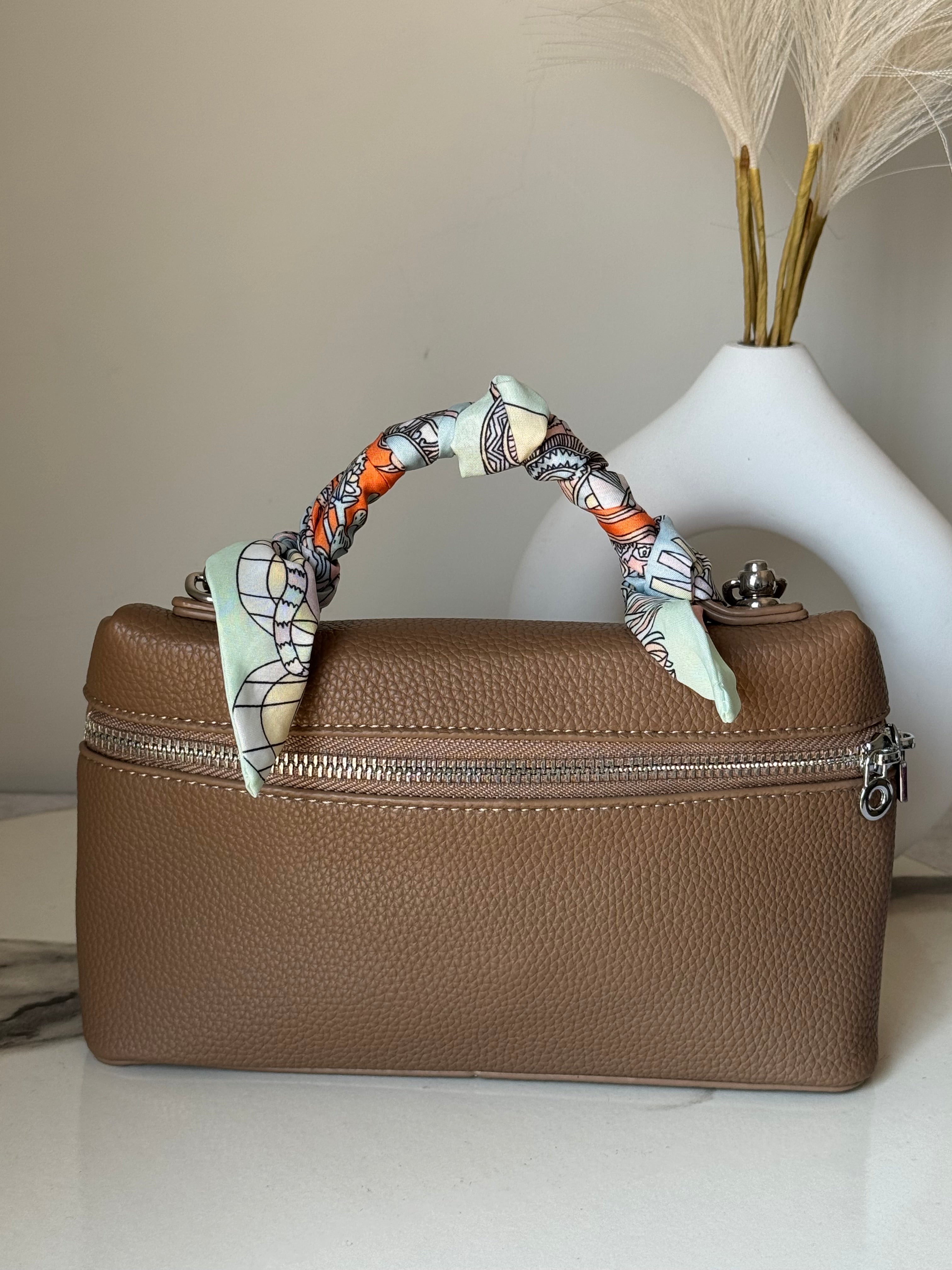 Loro Piana Inspired  with Strap & Silk Scarf - Brown