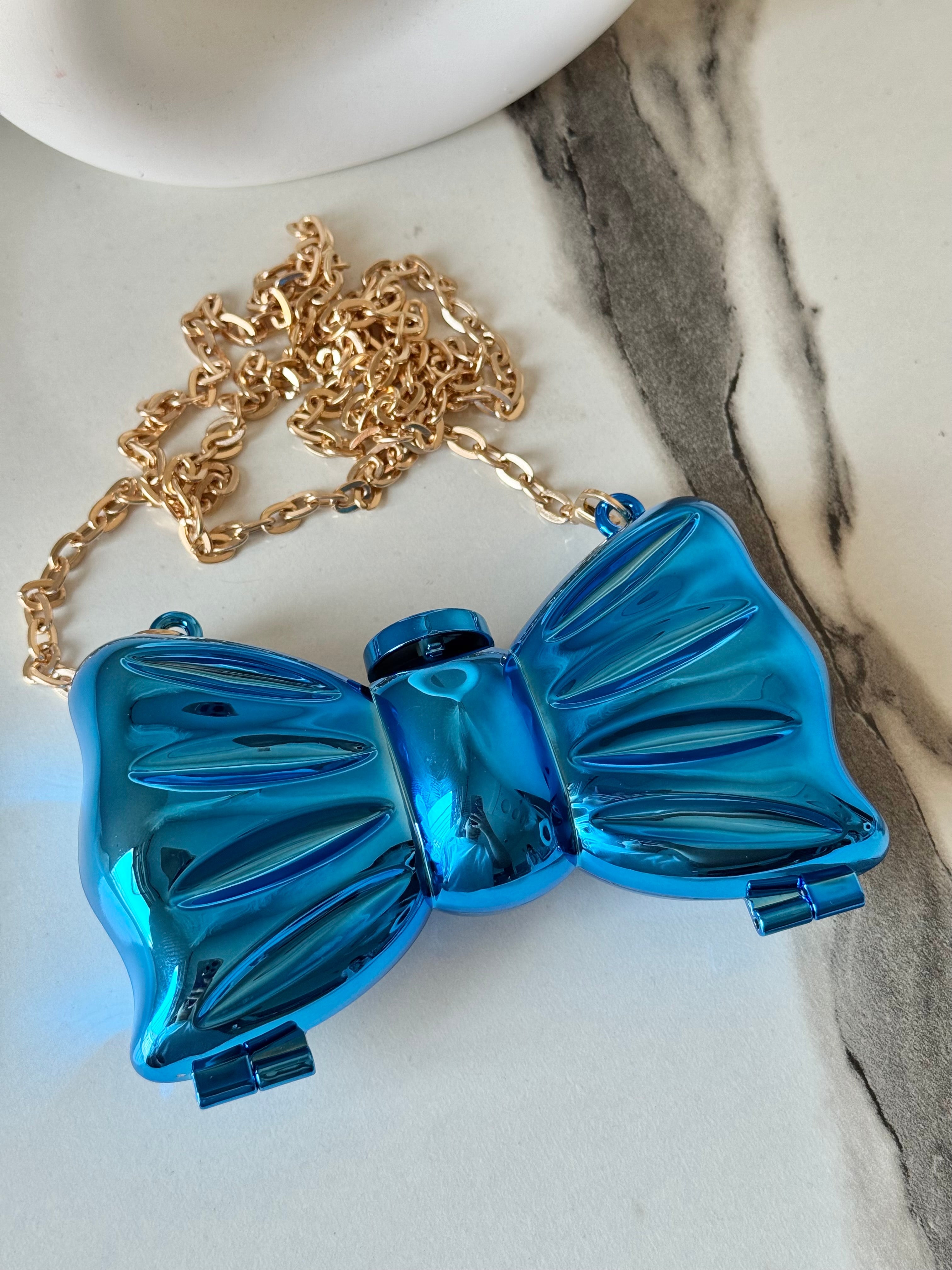 Bow Clutch - Blue with Chain