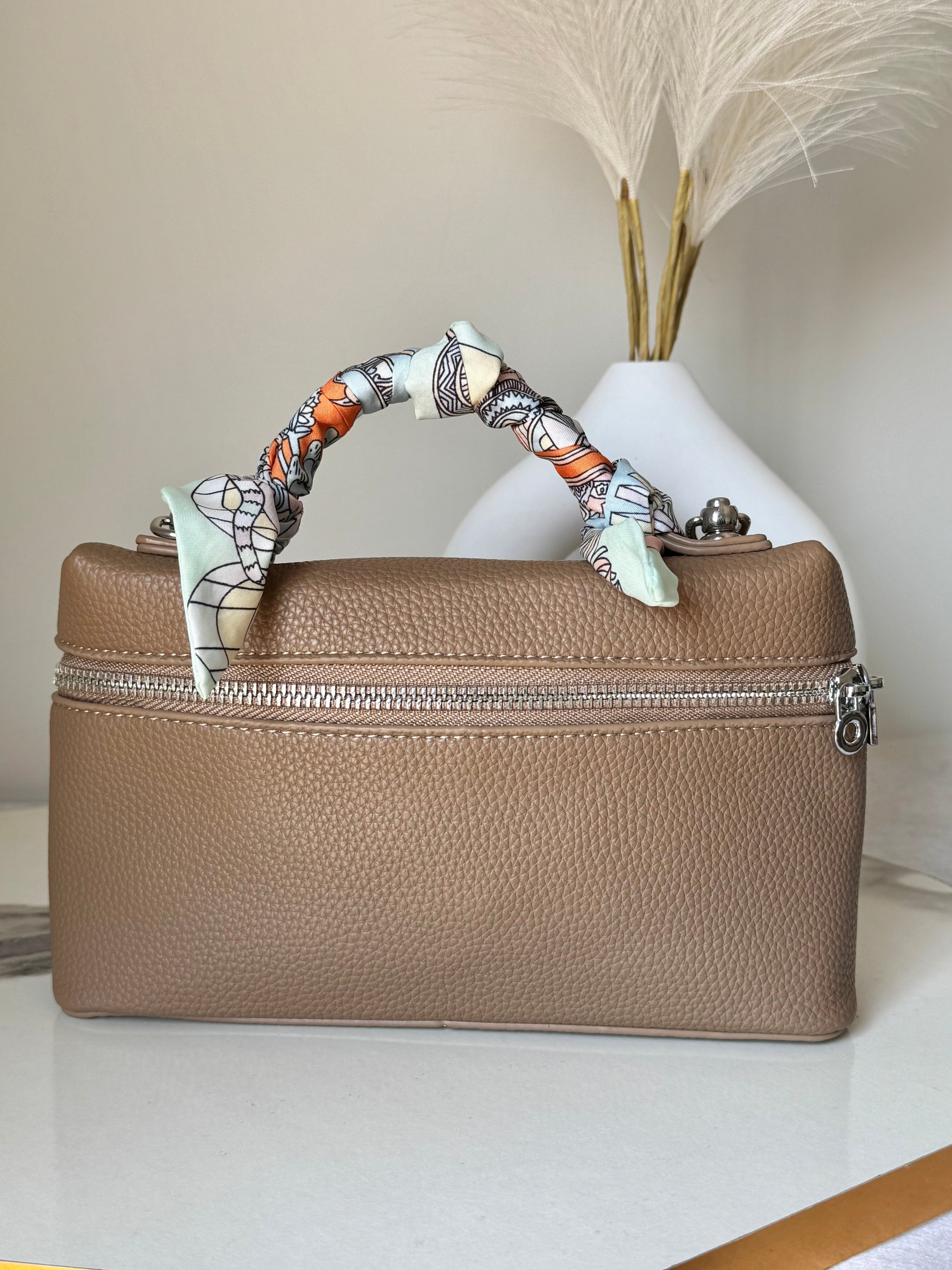 Loro Piana Inspired  with Strap & Silk Scarf - Brown