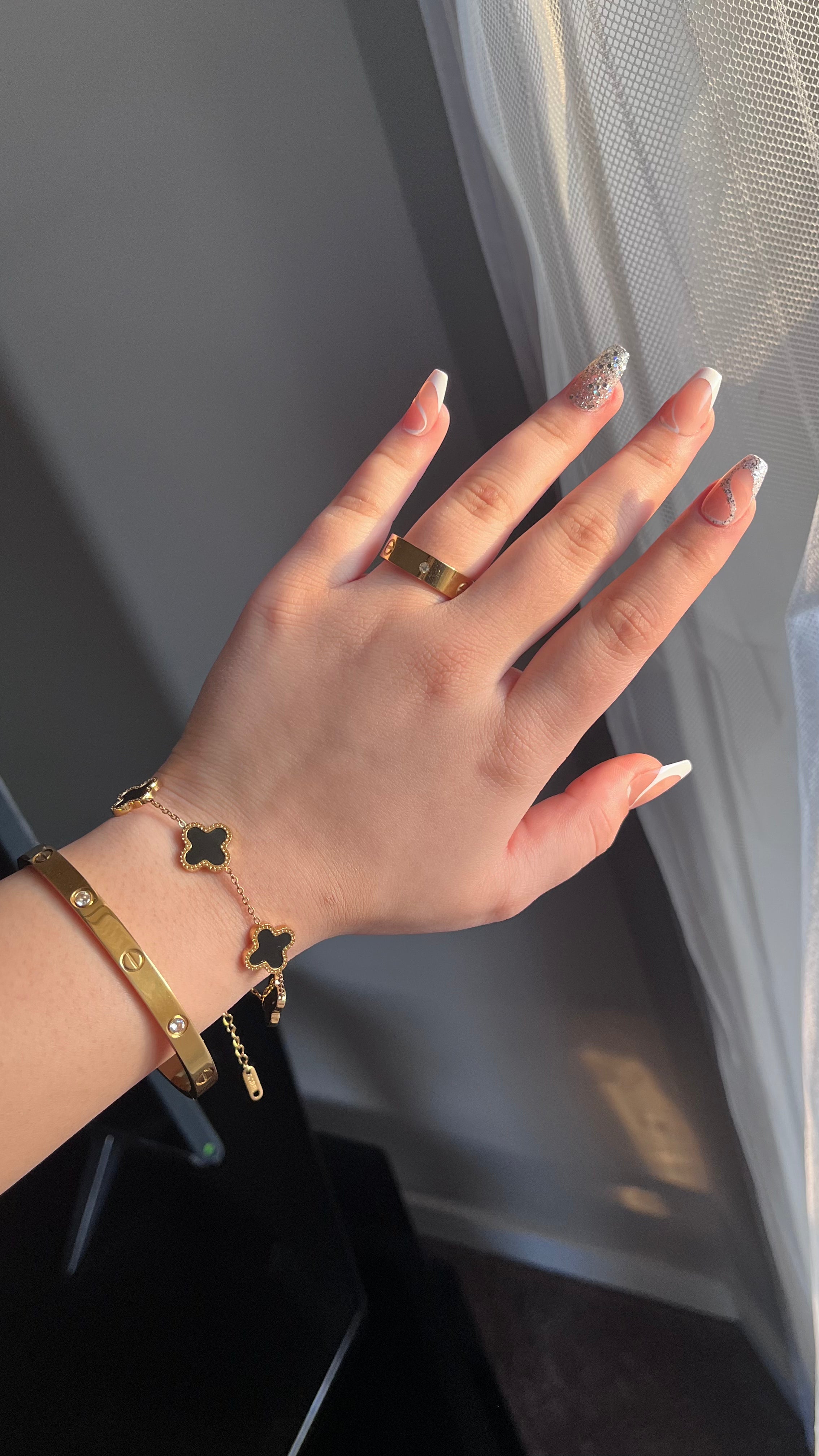 Cartier Bangle & Ring + Clover Bracelet Stack Set